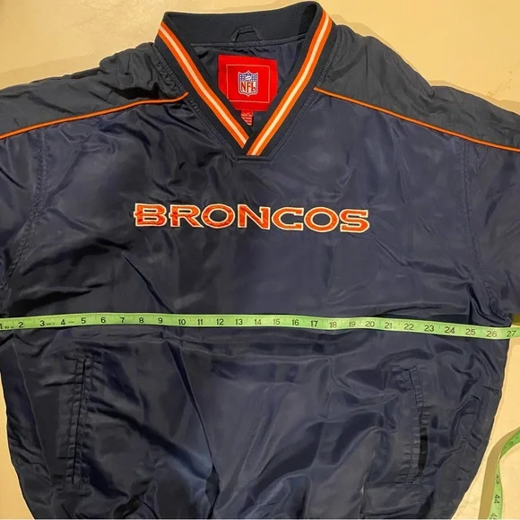 Denver Broncos Jacket Men’s Large Blue Vneck Pullover Spellout Stitched Logo - Picture 3 of 10